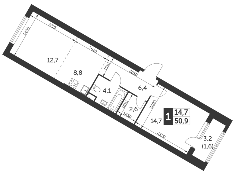 Wohnung 1 zimmer 51 m² Konkovo District, Russland