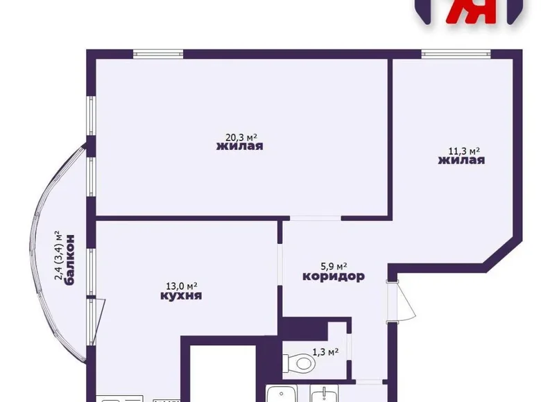 2 room apartment 58 m² Minsk, Belarus