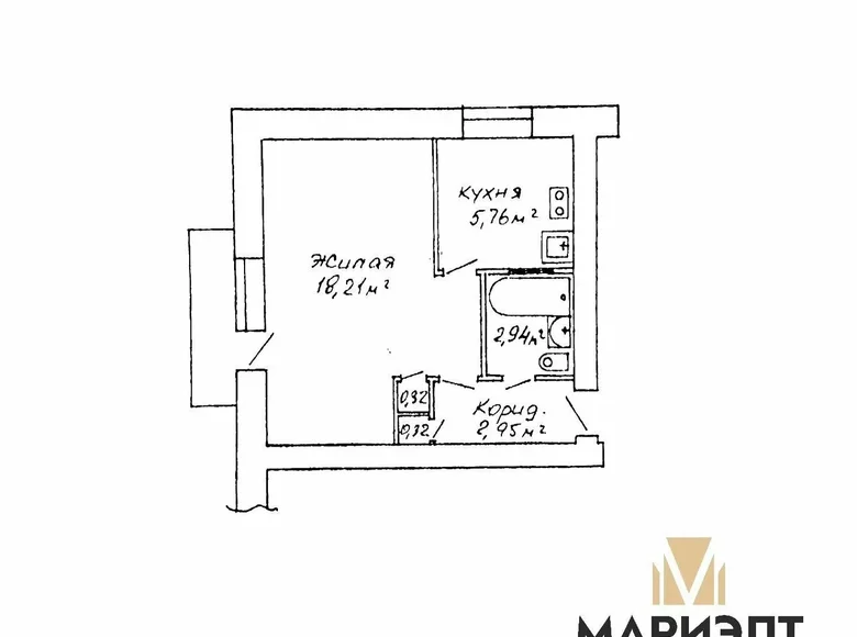 1 room apartment 32 m² Minsk, Belarus