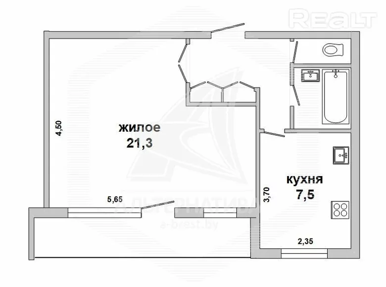 Mieszkanie 1 pokój 38 m² Małoryta, Białoruś