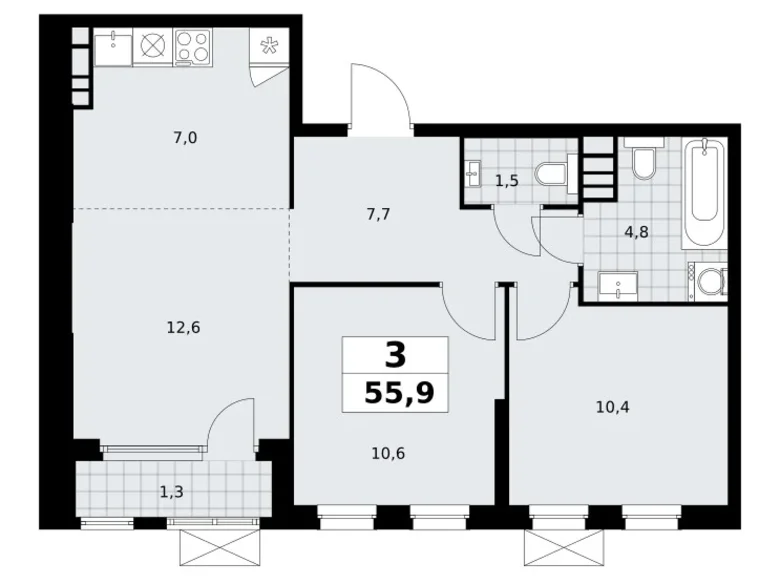 Wohnung 3 zimmer 56 m² Südwestlicher Verwaltungsbezirk, Russland