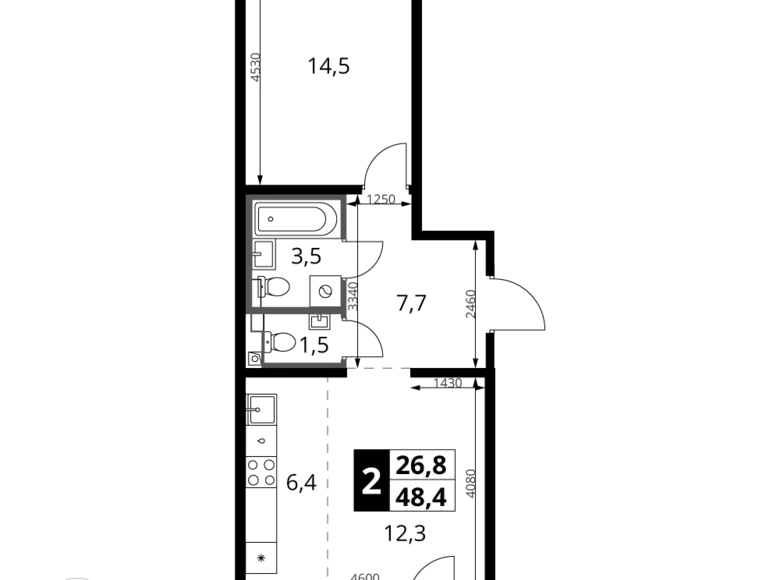 Apartamento 2 habitaciones 48 m² Leninsky District, Rusia