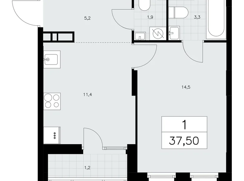 Квартира 1 комната 38 м² поселение Сосенское, Россия