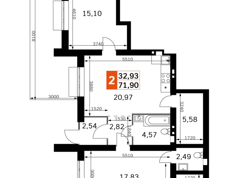 Квартира 2 комнаты 72 м² Одинцовский городской округ, Россия