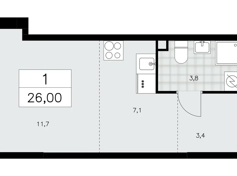 Квартира 1 комната 26 м² Москва, Россия