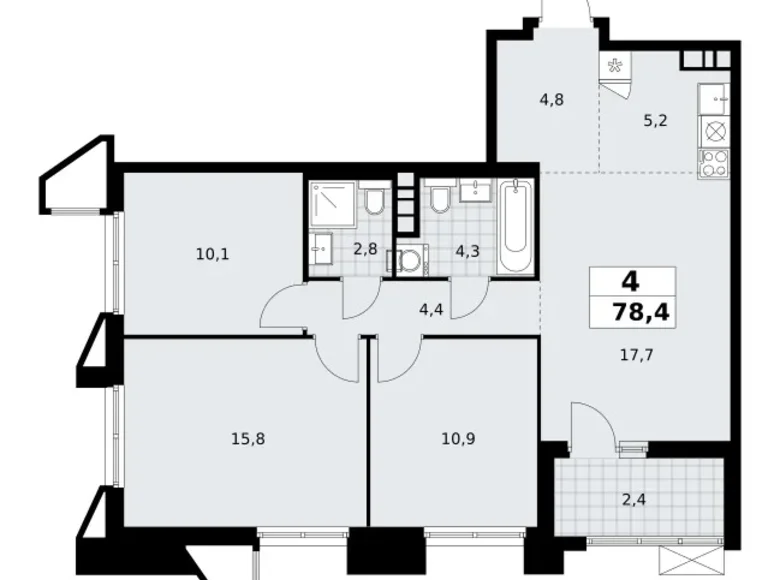 Mieszkanie 4 pokoi 78 m² poselenie Sosenskoe, Rosja