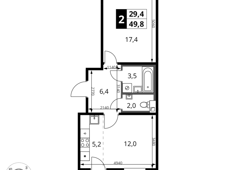 Квартира 2 комнаты 50 м² Химки, Россия