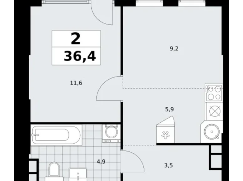 Квартира 2 комнаты 36 м² Юго-Западный административный округ, Россия