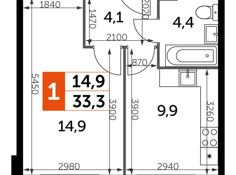 Mieszkanie 1 pokój 33 m² Razvilka, Rosja