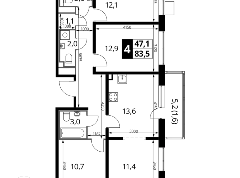 Apartamento 4 habitaciones 84 m² Nekrasovka District, Rusia