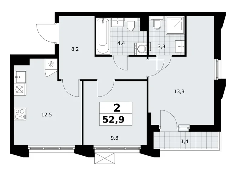 Wohnung 2 zimmer 53 m² Troizk, Russland