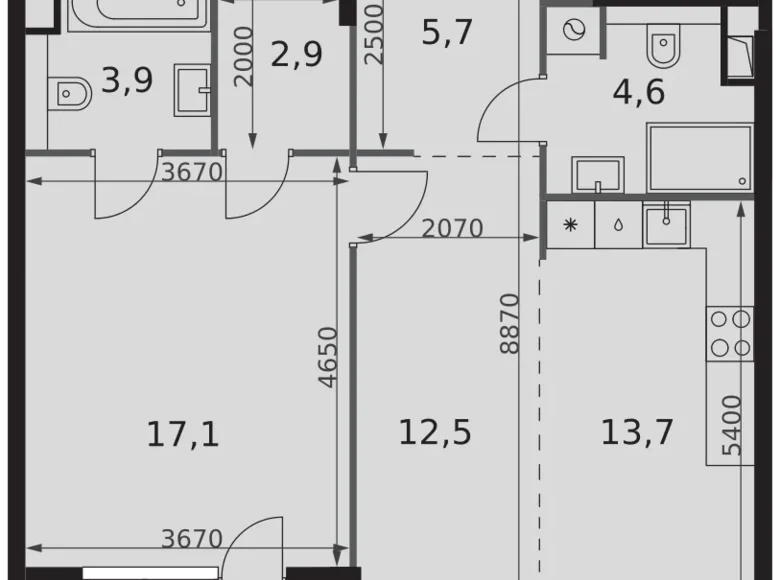 Apartamento 2 habitaciones 62 m² Moscú, Rusia