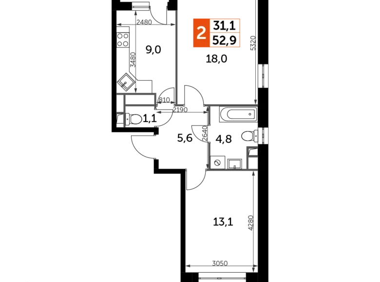 Wohnung 2 Zimmer 53 m² Veshki, Russland