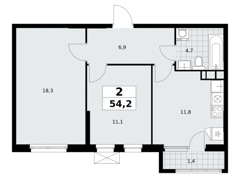 Квартира 2 комнаты 54 м² Юго-Западный административный округ, Россия