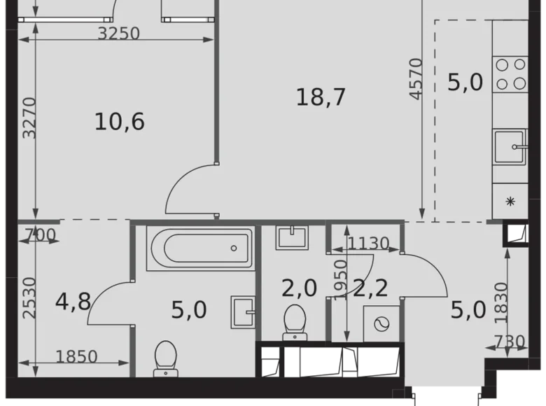 2 room apartment 57 m² North-Western Administrative Okrug, Russia