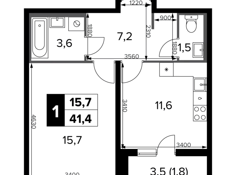Apartamento 1 habitación 41 m² Moscú, Rusia