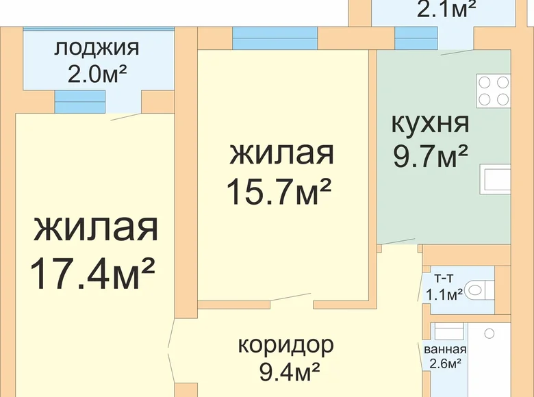 2 room apartment 56 m² Pryluki, Belarus