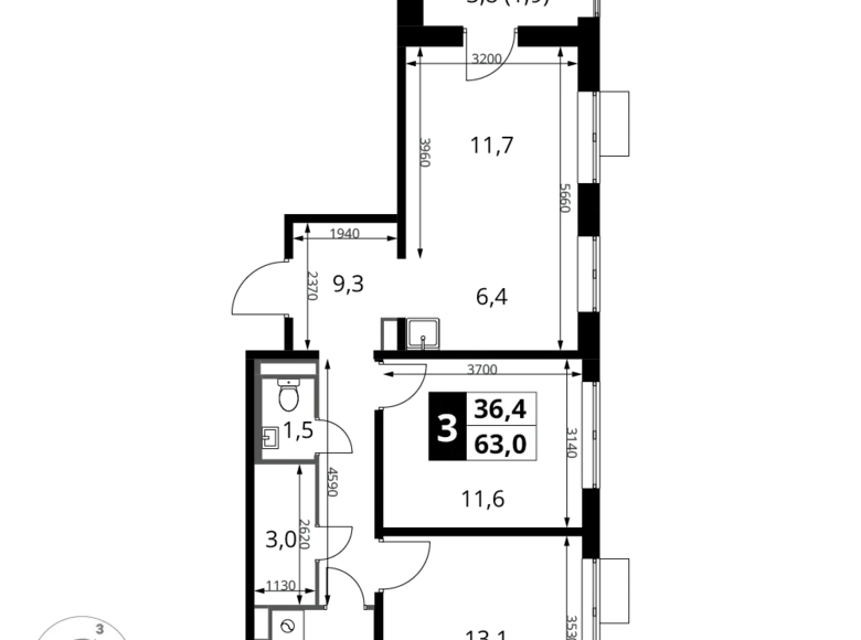 Mieszkanie 3 pokoi 63 m² Potapovo, Rosja