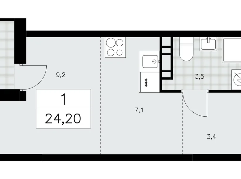 Квартира 1 комната 24 м² Москва, Россия