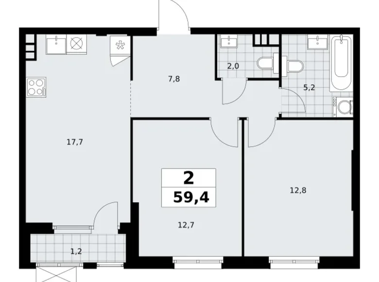 Квартира 2 комнаты 59 м² Юго-Западный административный округ, Россия