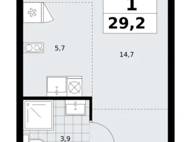 1 room apartment 29 m² Troitsk, Russia