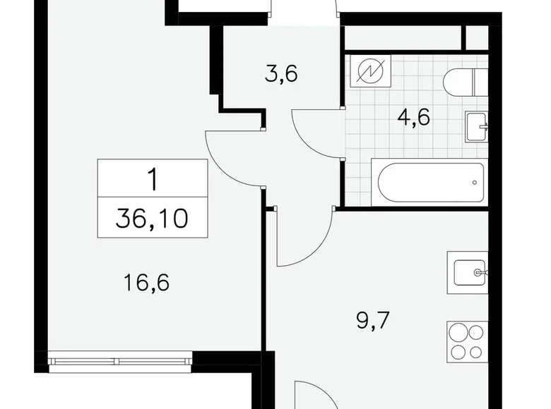 1 room apartment 36 m² South-Western Administrative Okrug, Russia