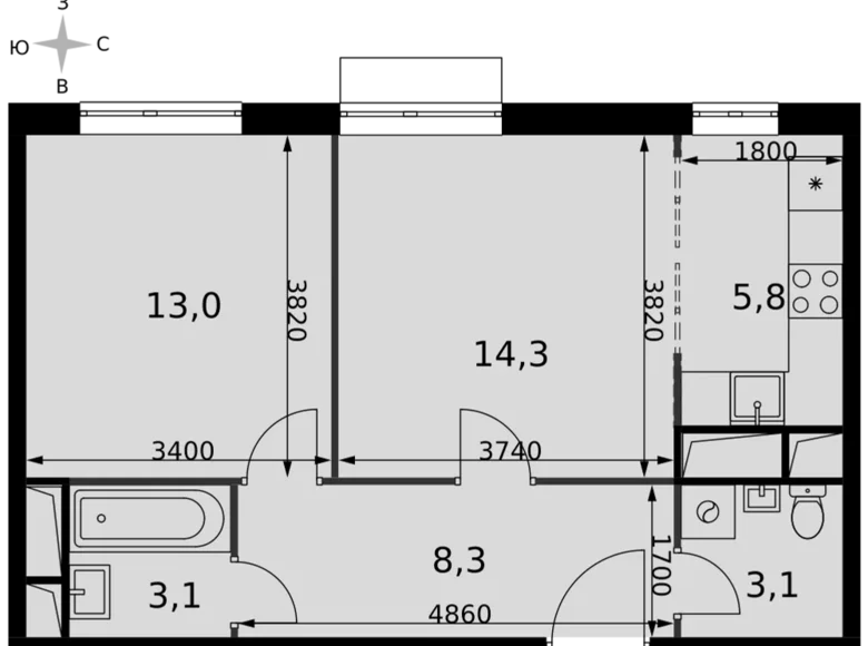 Квартира 2 комнаты 48 м² Развилка, Россия