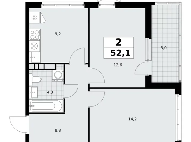 Apartamento 2 habitaciones 52 m² Moscú, Rusia