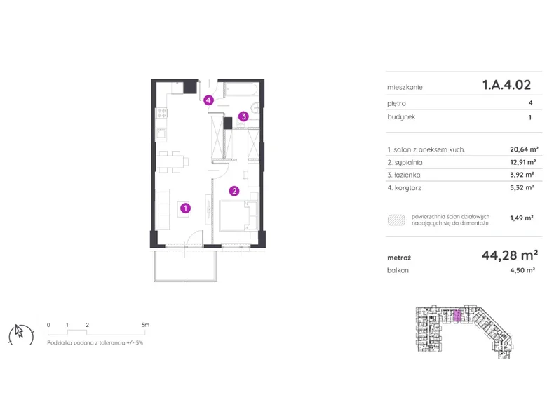 Apartamento 2 habitaciones 44 m² Poznan, Polonia