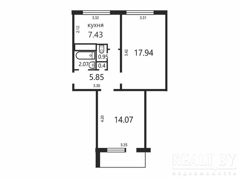 2 room apartment 49 m² Hatava, Belarus