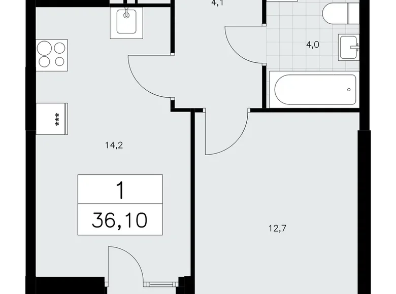 Квартира 1 комната 36 м² поселение Сосенское, Россия