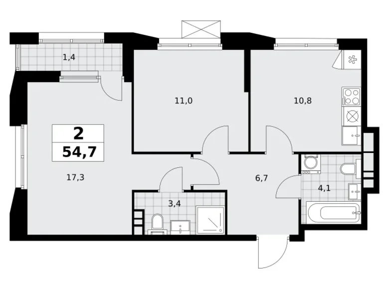 2 room apartment 55 m² poselenie Sosenskoe, Russia