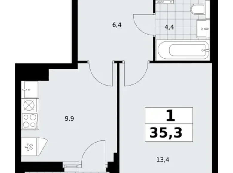 Apartamento 1 habitación 35 m² Troitsk, Rusia