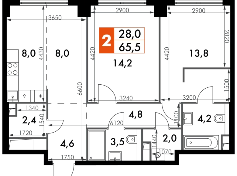 Mieszkanie 3 pokoi 66 m² North-Western Administrative Okrug, Rosja