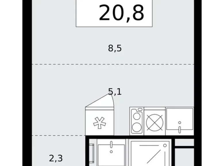 Wohnung 1 zimmer 21 m² poselenie Desenovskoe, Russland