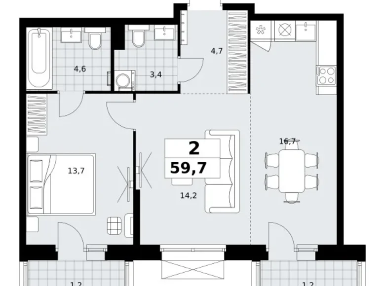 Wohnung 2 zimmer 60 m² Kommunarka, Russland