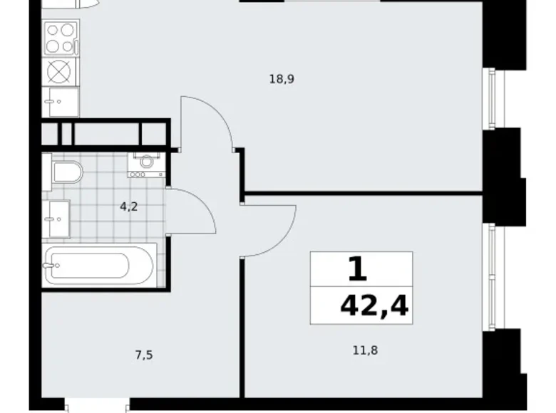 Квартира 1 комната 42 м² поселение Сосенское, Россия