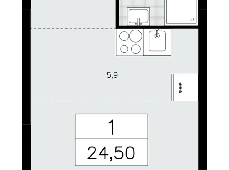 1 room apartment 25 m² Moscow, Russia