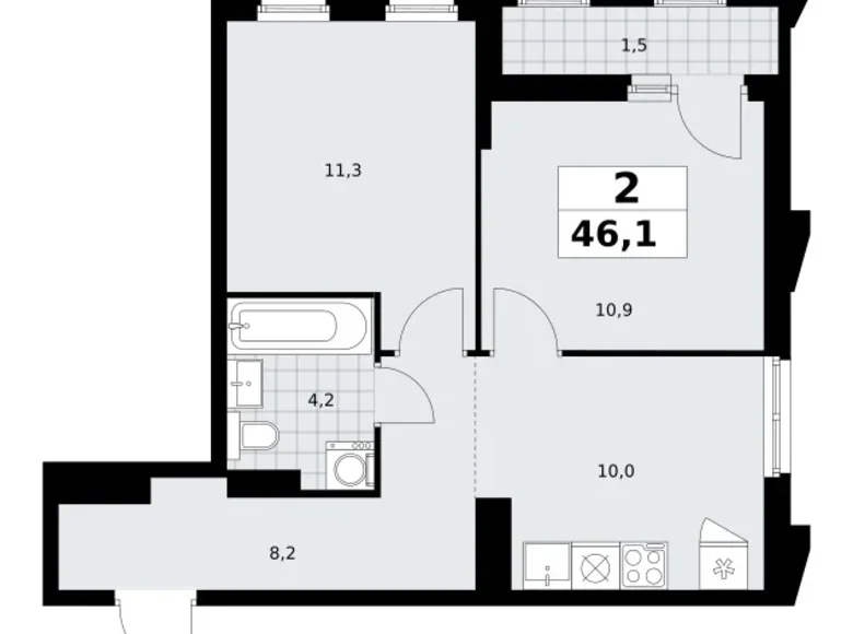 Квартира 2 комнаты 46 м² район Троицк, Россия