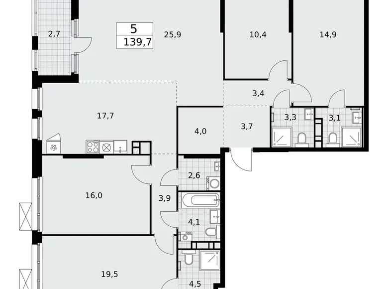 Mieszkanie 5 pokojów 140 m² Moskwa, Rosja