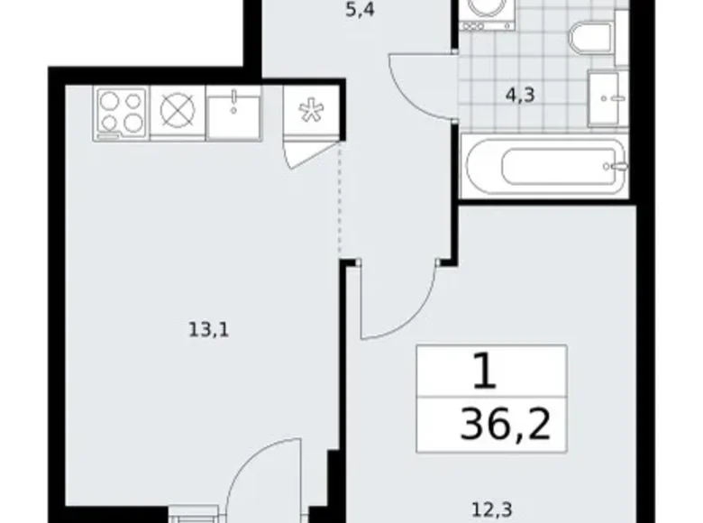 Mieszkanie 1 pokój 36 m² Troick, Rosja
