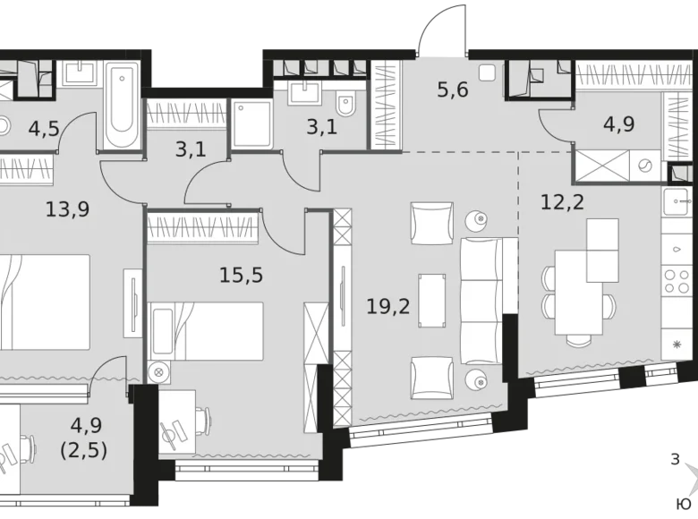 Квартира 3 комнаты 85 м² Москва, Россия