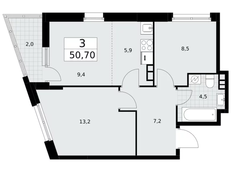 Mieszkanie 3 pokoi 51 m² Postnikovo, Rosja