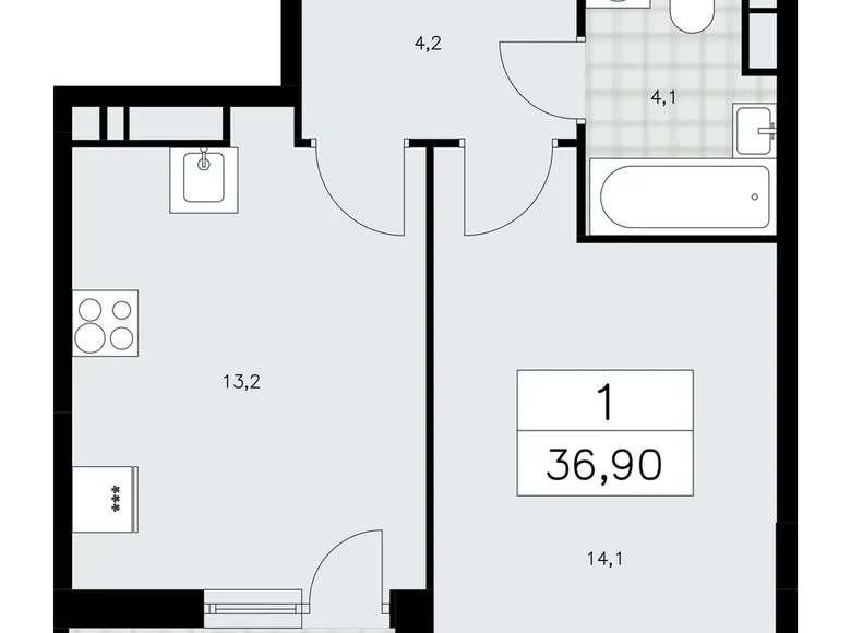 Apartamento 1 habitación 37 m² Moscú, Rusia