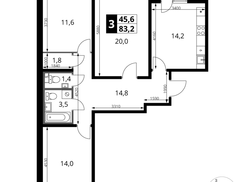 Квартира 3 комнаты 83 м² Ленинский район, Россия