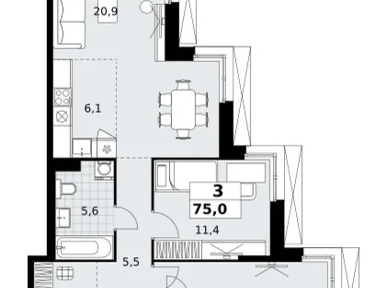 Wohnung 3 zimmer 75 m² Kommunarka, Russland