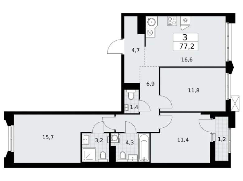 Appartement 3 chambres 77 m² Troïtsk, Russie