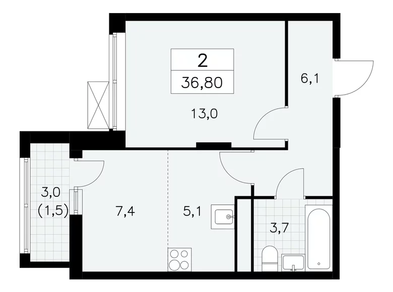 Квартира 2 комнаты 37 м² поселение Сосенское, Россия