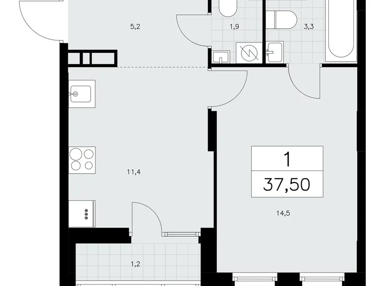 Mieszkanie 1 pokój 38 m² poselenie Sosenskoe, Rosja