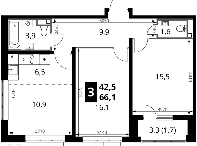 Appartement 3 chambres 66 m² Potapovo, Fédération de Russie